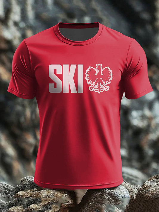 Retro Polski Orzeł SKI Art Print Casual T-Shirt
