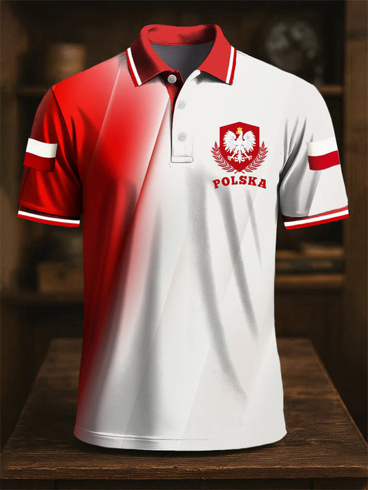 Retro Polska Flaga Orła Godło Art Print Casual Koszulka polo