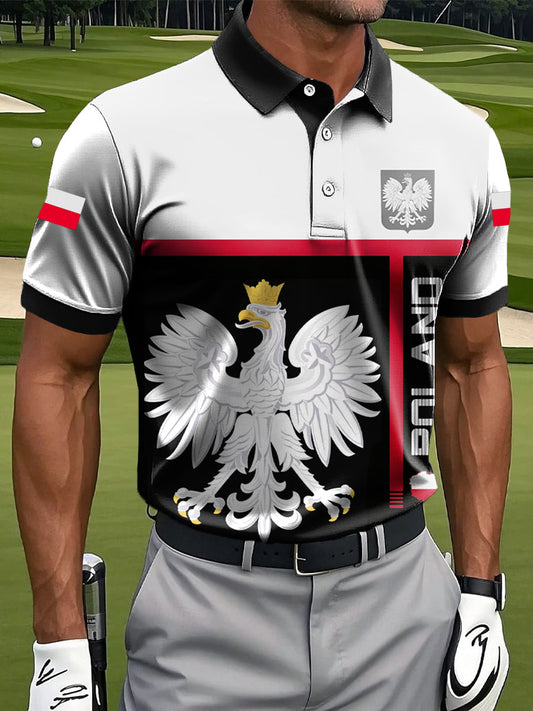 Męska koszulka polo w stylu vintage z orłem i patchworkiem artystycznym w stylu vintage