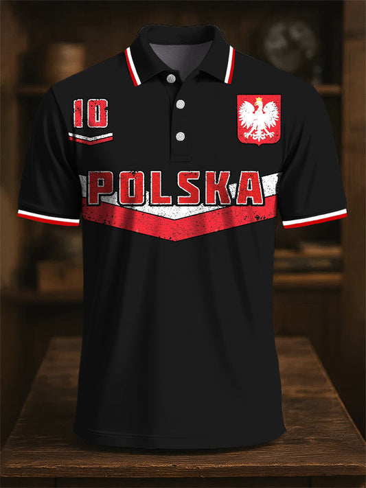Retro logo piłki nożnej Flaga Polski Orzeł Artystyczny nadruk polo