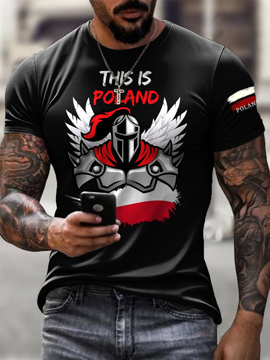 Męska koszulka z nadrukiem w stylu vintage, przedstawiająca husarza polskiego