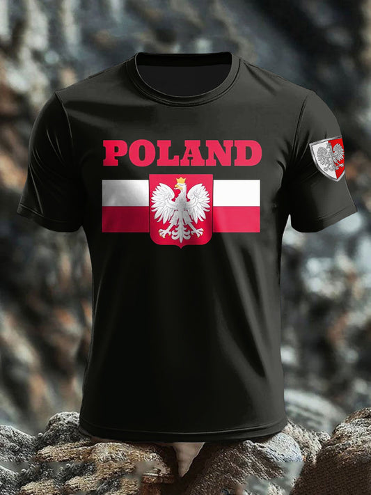 Retro Polska Flaga Odznaka Art Print Casual T-Shirt