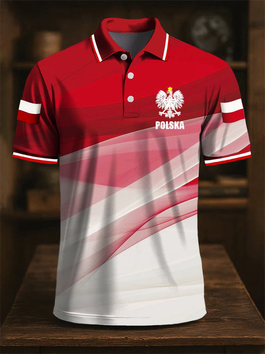Retro polska flaga godło artystyczny nadruk na co dzień koszulka polo