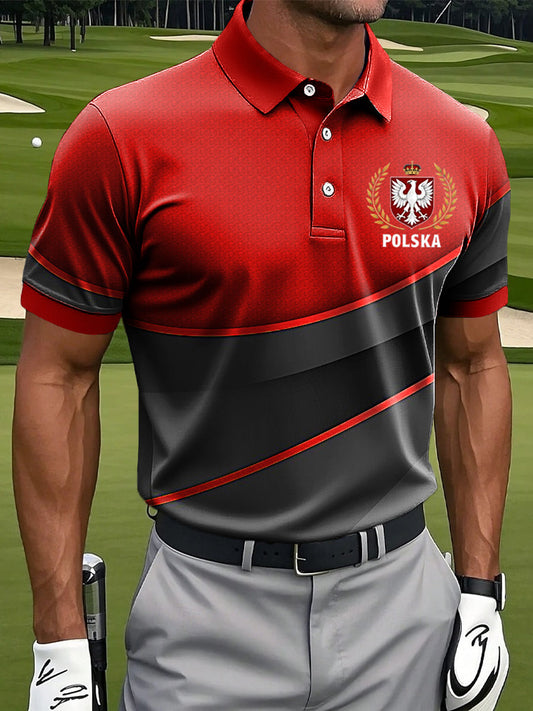 Męska polska koszulka polo z nadrukiem artystycznym na co dzień