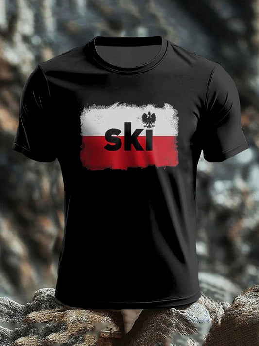 Retro Polska flaga SKI Art Print Casual T-Shirt