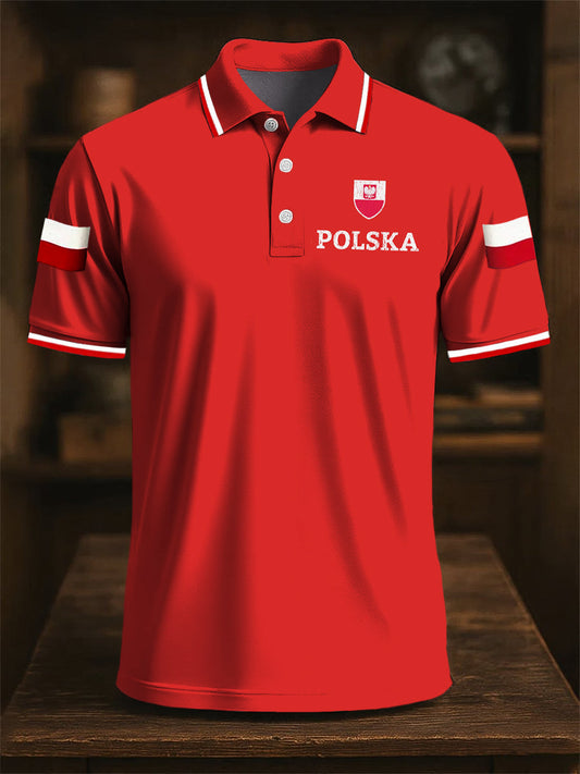 Retro polska flaga godło artystyczny nadruk na co dzień koszulka polo