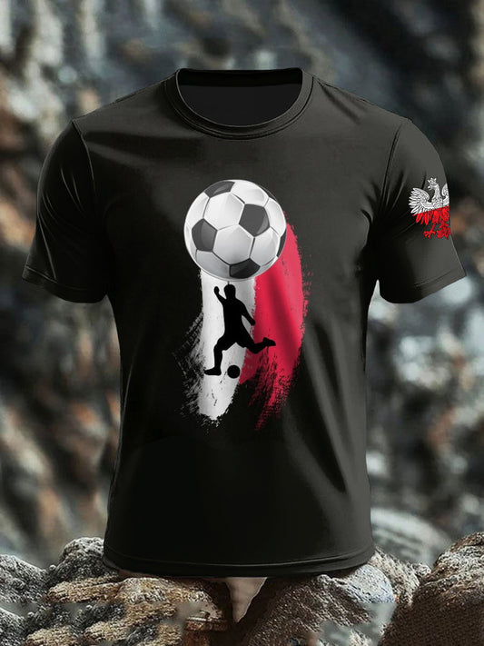 Retro polska flaga piłkarska Art Print Casual T-Shirt