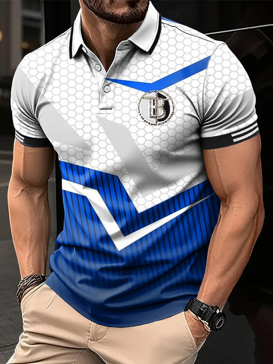 Męska koszulka polo biznesowa z nieregularną linią w stylu retro