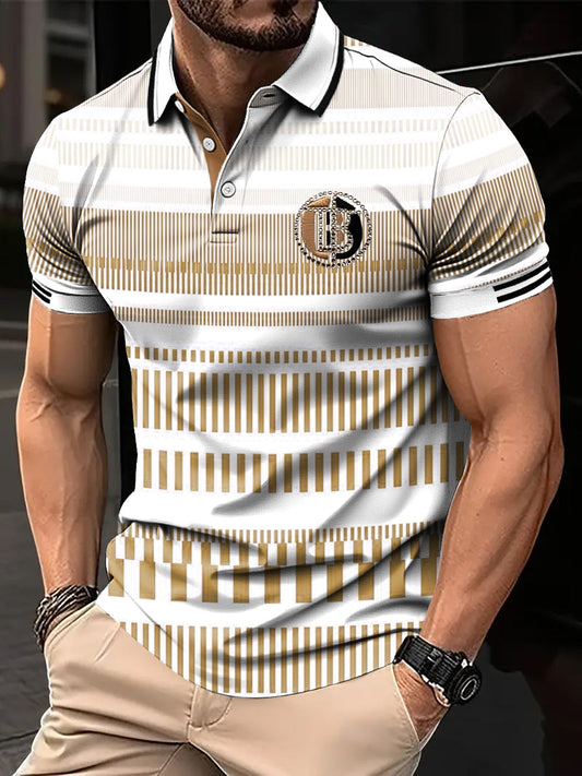Męska koszulka polo w stylu retro geometryczny w paski w stylu artystycznym na co dzień