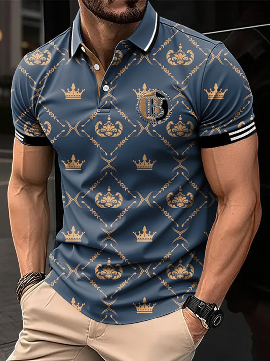 Męska koszulka polo biznesowa z nadrukiem geometrycznym w stylu retro