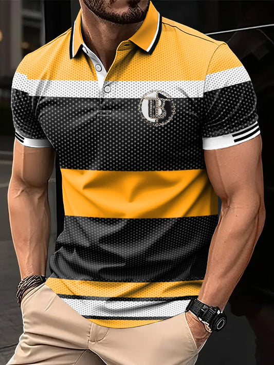 Męska wielokolorowa koszulka polo z nadrukiem artystycznym w stylu retro