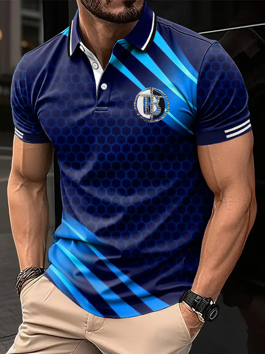 Męska koszulka polo z nadrukiem geometrycznym w stylu retro z geometryczną linią artystyczną