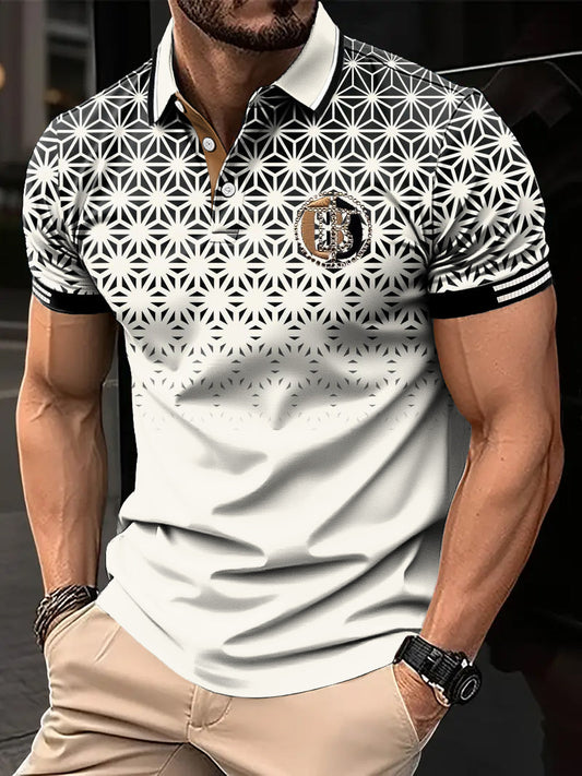 Męska retro gradientowa geometryczna patchworkowa koszulka polo biznesowa z nadrukiem