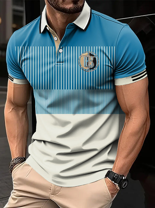 Męska koszulka polo z nadrukiem artystycznym w stylu retro z gradientu w paski