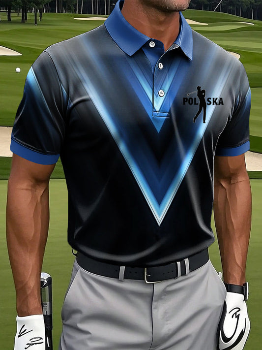 Męski Vintage Polski Gradient Geometryczny Nadruk Casual Biznesowa Koszulka Polo