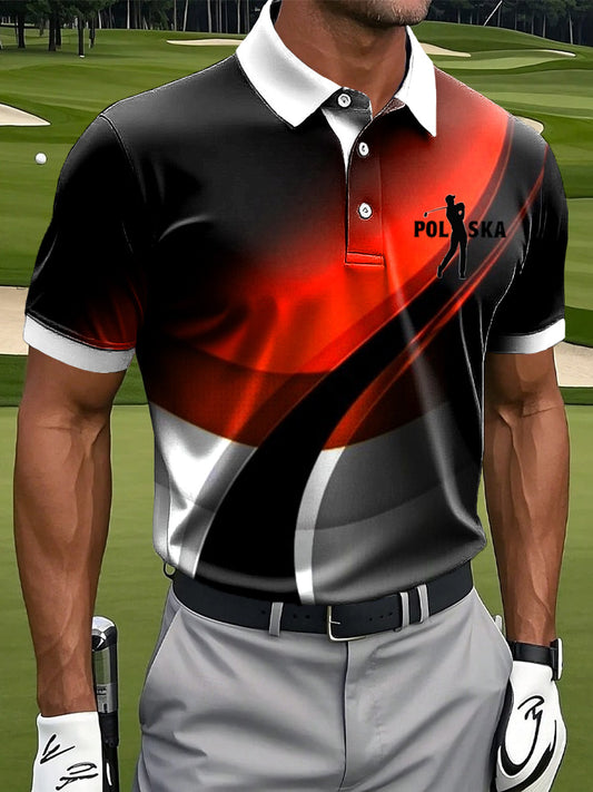 Męska koszulka polo z nadrukiem artystycznym w stylu vintage z polskiej linii gradientu