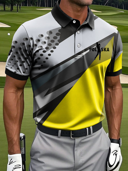 Męska koszulka polo w stylu vintage z geometrycznym nadrukiem artystycznym w stylu vintage