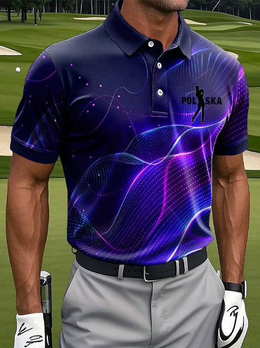Męska koszulka polo w stylu vintage z polskiej linii z nadrukiem artystycznym na co dzień