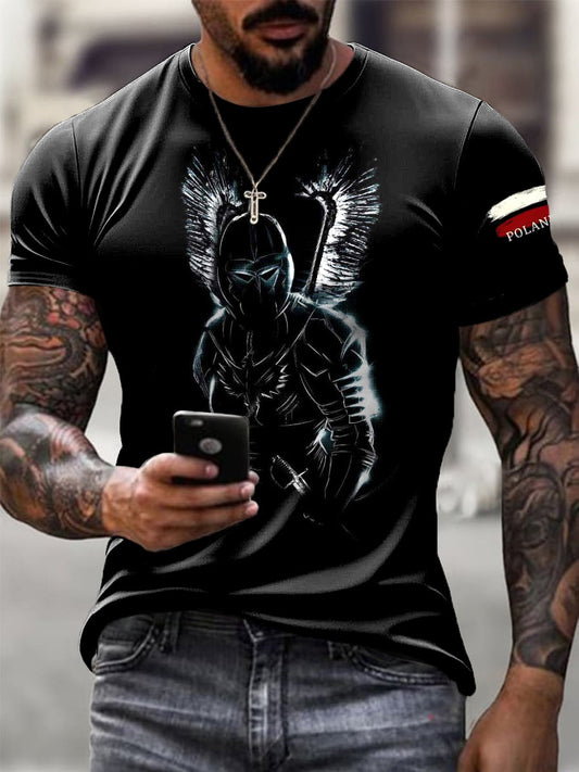 Męski Vintage Polski Hussar Dark Art Print Casual T-Shirt