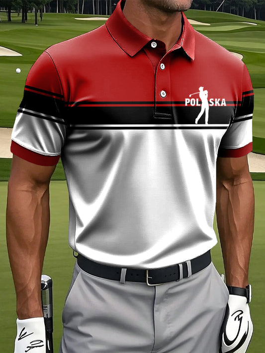 Męska koszulka polo biznesowa w stylu vintage z kolorowym nadrukiem w kolorowe paski