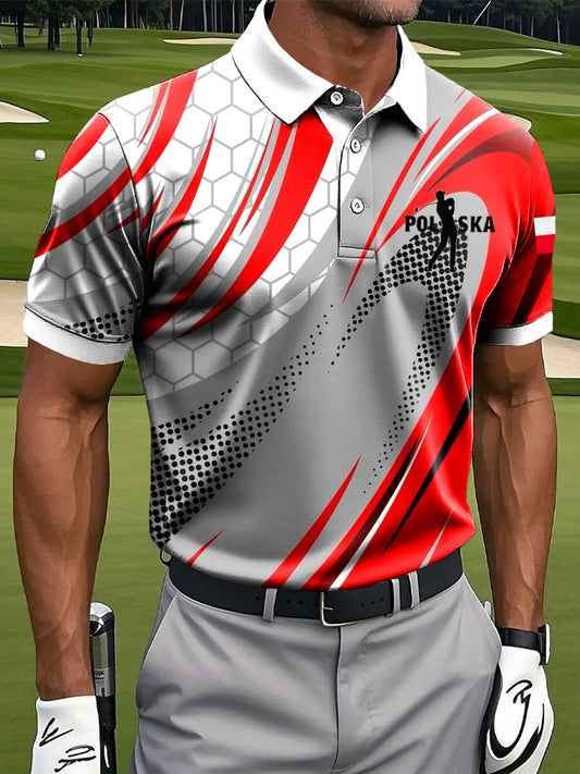 Męska koszulka polo z nadrukiem abstrakcyjnej linii w stylu vintage