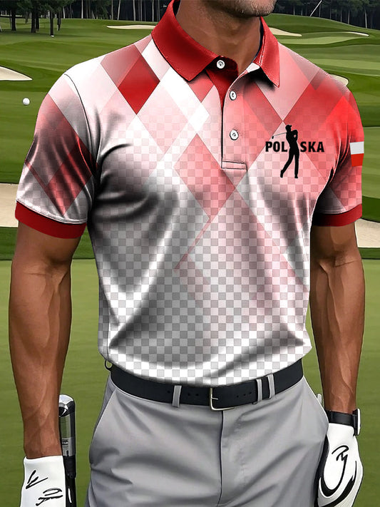 Męska koszulka polo w stylu vintage z gradientu geometrycznym nadrukiem w stylu vintage