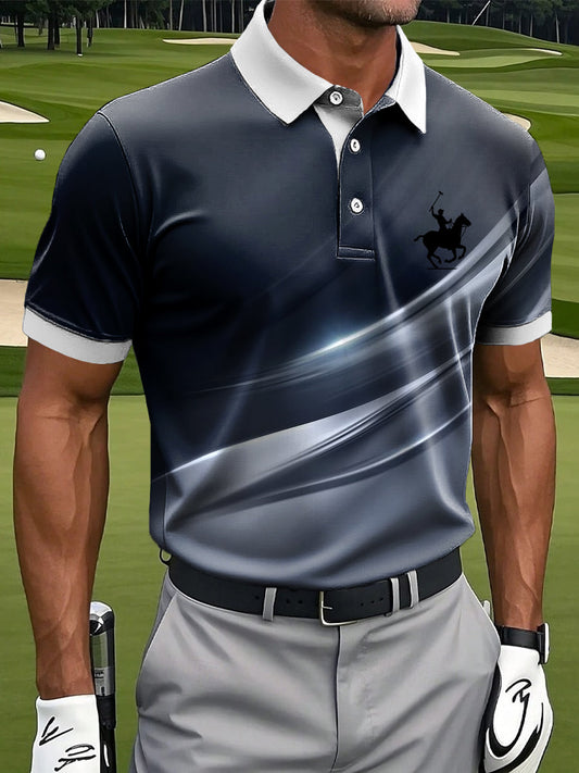 Męska koszulka Polo z nadrukiem artystycznym w stylu retro z abstrakcyjną linią