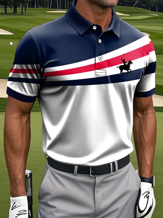 Męska klasyczna koszulka polo z nadrukiem artystycznym w stylu retro w stylu klasycznym