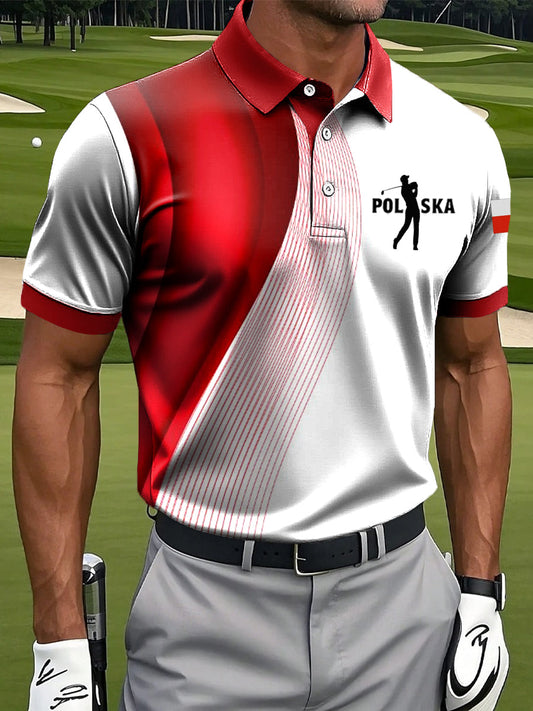 Męska koszulka polo z nadrukiem w stylu vintage z polską flagą