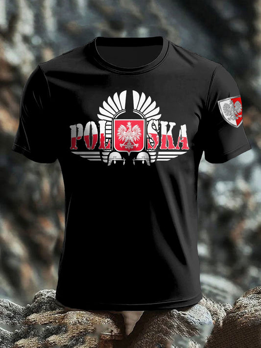 Vintage Aged Polish Flag Eagle Patriot Art Print Casual T-Shirt