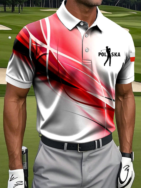 Męska koszulka polo biznesowa z nadrukiem Wave w stylu vintage