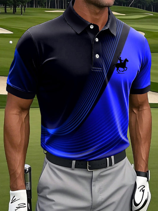 Męska koszulka polo w stylu retro z klasyczną linią w stylu retro z nadrukiem artystycznym na co dzień