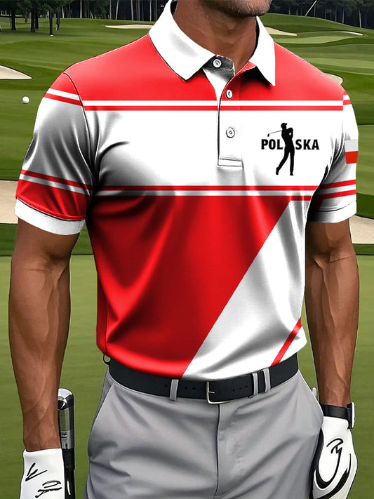 Męska koszulka polo biznesowa w stylu vintage z nadrukiem w paski w stylu vintage