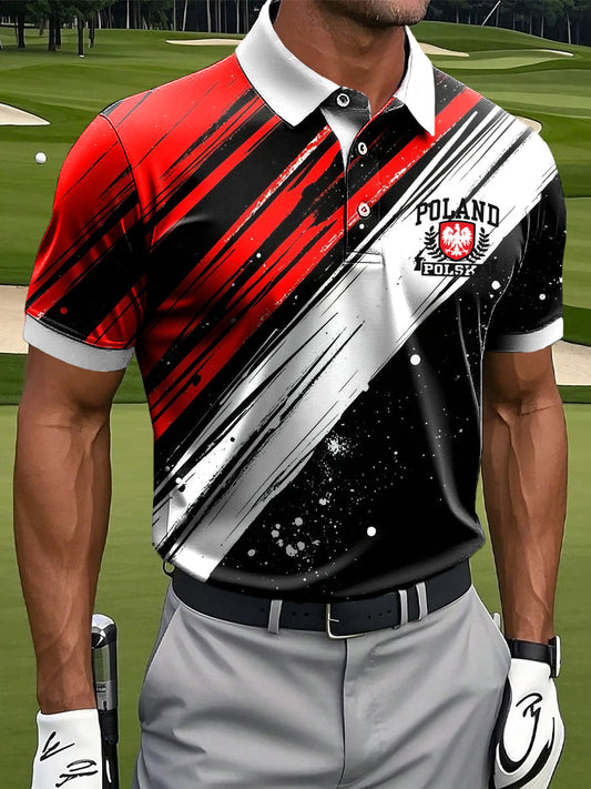 Męska koszulka polo w stylu vintage w stylu vintage z abstrakcyjnym nadrukiem artystycznym na co dzień