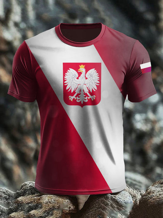 Vintage Polski Orzeł Flaga Patriot Art Print Casual T-Shirt