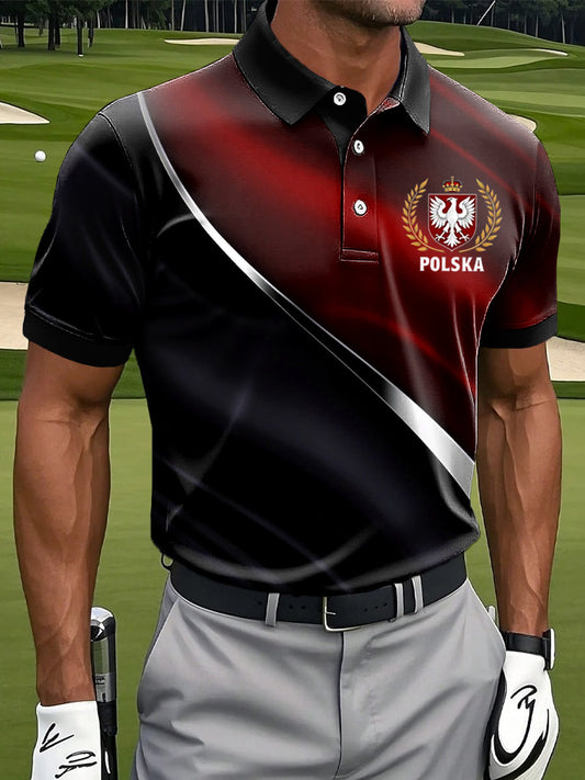 Męska koszulka polo z nadrukiem w stylu vintage z godłem z polską flagą