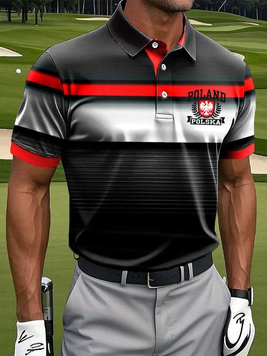 Męska koszulka polo z nadrukiem artystycznym w stylu vintage z flagą polską w stylu vintage