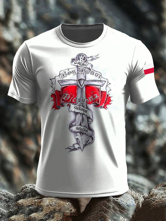 Vintage Polska Flaga Patriot Abstrakcyjna Sztuka Nadruk Casual T-Shirt