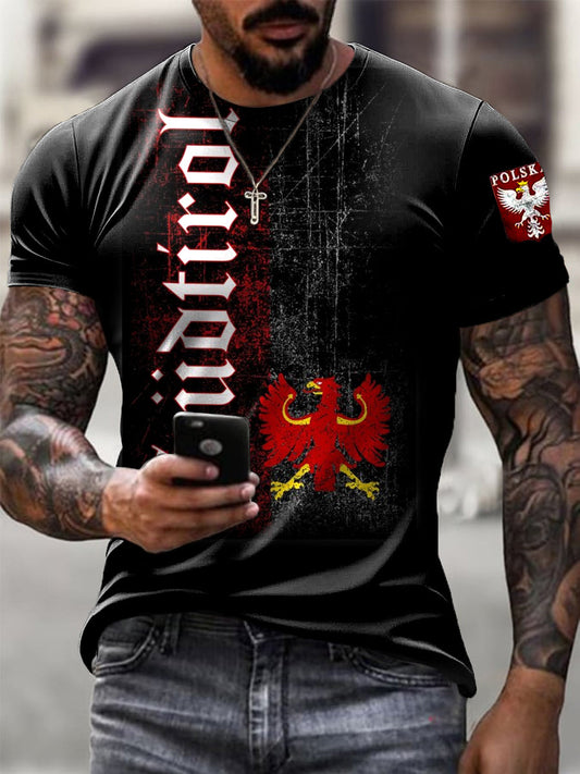 Męski Vintage Aged Polski Orzeł Abstrakcyjny Art Print Casual T-Shirt