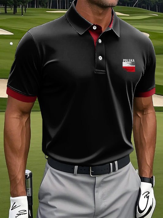 Męska koszulka polo biznesowa z nadrukiem w stylu vintage z polską flagą