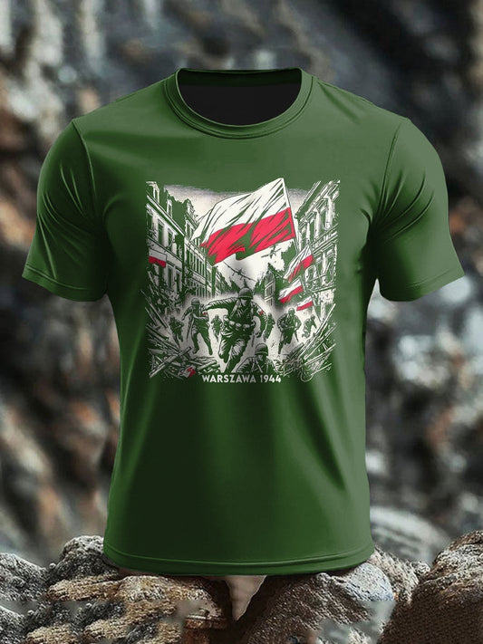 Vintage Polska Flaga Patriot Malowana Artystyczna Nadruk Casual T-Shirt