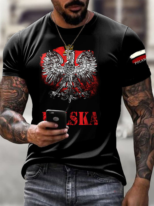 Męska koszulka w stylu vintage w wieku polskim z flagą orła w stylu Art Print Casual