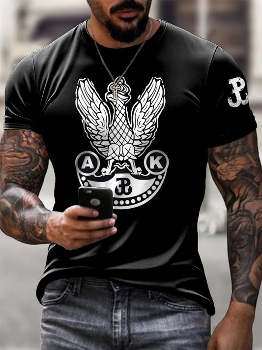 Męskie Retro Polskie Siły Specjalne Odznaka Art Print Casual T-Shirt