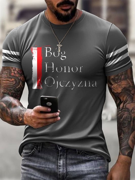 Męska koszulka z nadrukiem w stylu retro z polską flagą wojskowy Motto