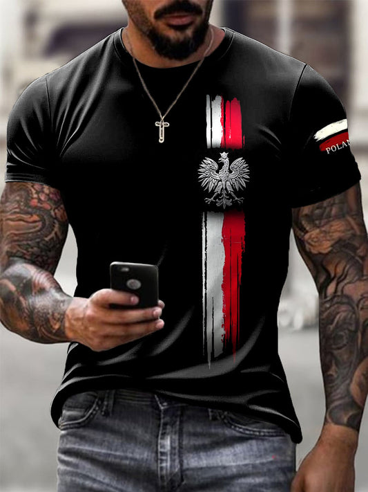 Męska retro polska flaga kawaleria abstrakcyjny nadruk casual T-Shirt