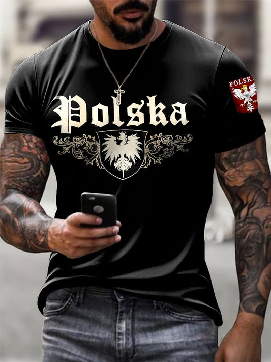 Męska koszulka z nadrukiem w stylu retro z motywem białego orła