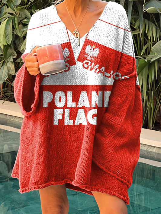 Sweter damski z dekoltem w serek w stylu vintage