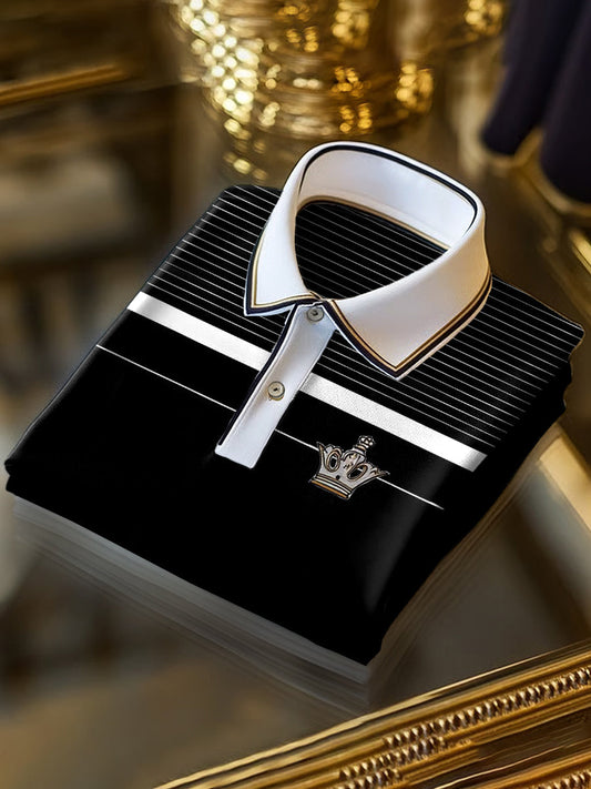 Klasyczna koszulka polo z krótkim rękawem w paski Art Print Business