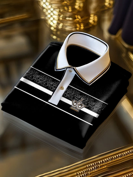 Klasyczna koszulka POLO z krótkim rękawem w paski Splicing Print Business