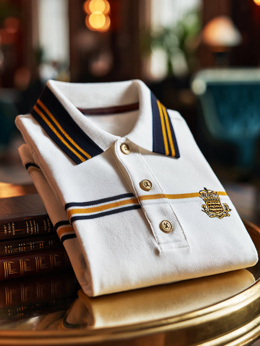 Koszulka polo z krótkim rękawem Retro Royal Premium w paski Patchwork Business